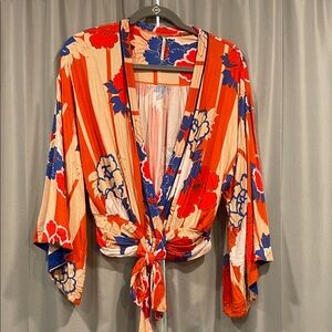 Free People Multicolor Floral Tie-Front Blouse
